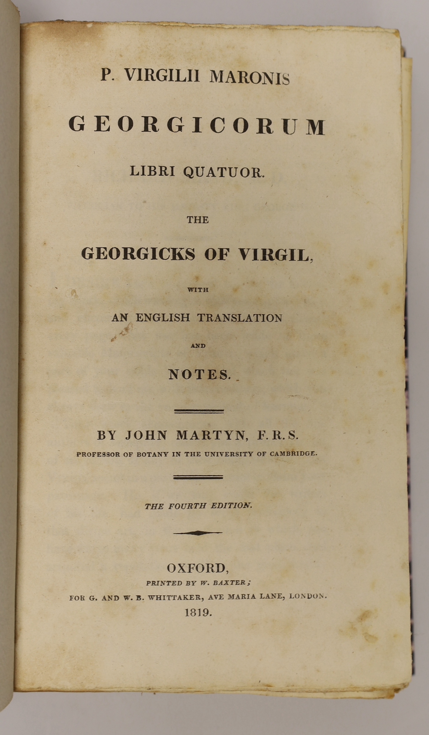 Martyn, John - P. Virgilio Maronis Georgicorum Libri Quatuor. The Georicks of Virgil, with an English Translation and Notes, 4th edition, 8vo, rebound quarter pigskin and decorative cloth, renewed endpapers, with 10 engr